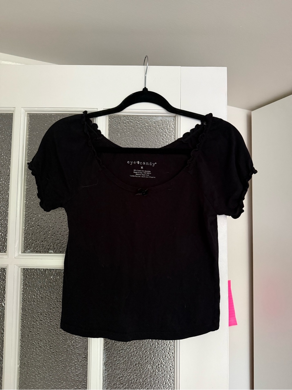 Black Ruffle-Trim Scoop Neck Top